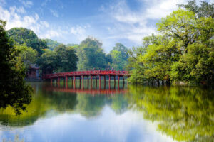 Hoan Kiem Lake sunrise and The Huc Bridge featured in Hanoi Travel Guide
