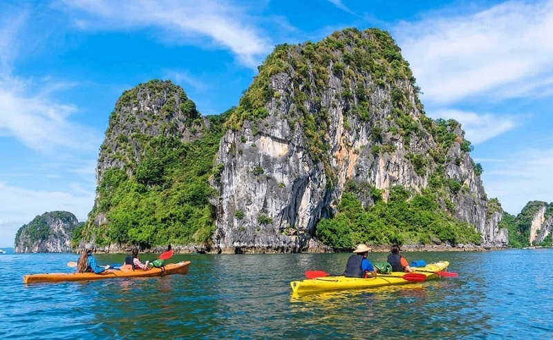 Ha Long Bay limestone islands viewed from a day cruise