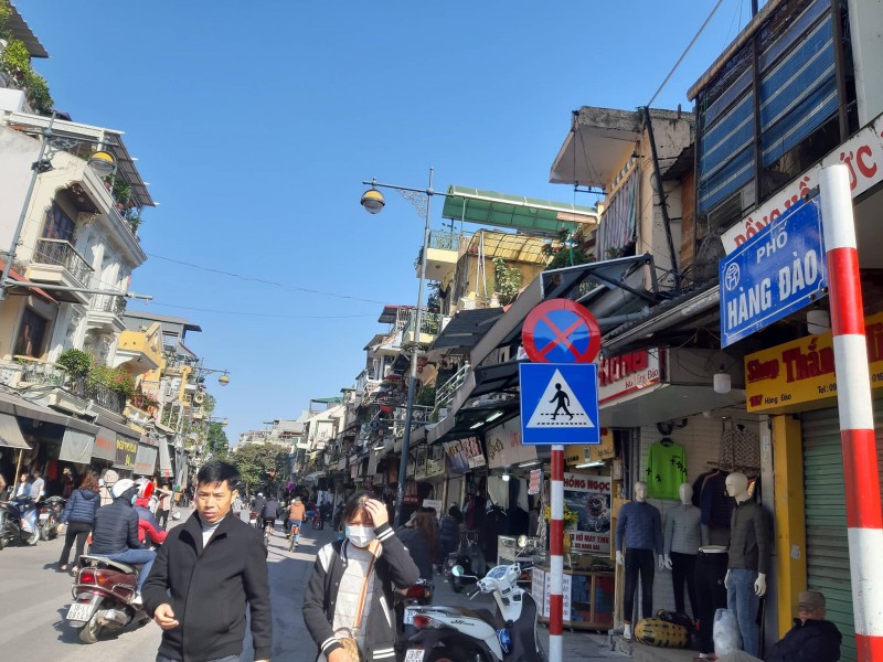 Hang Dao Street in Hanoi Old Quarter with clothing shops