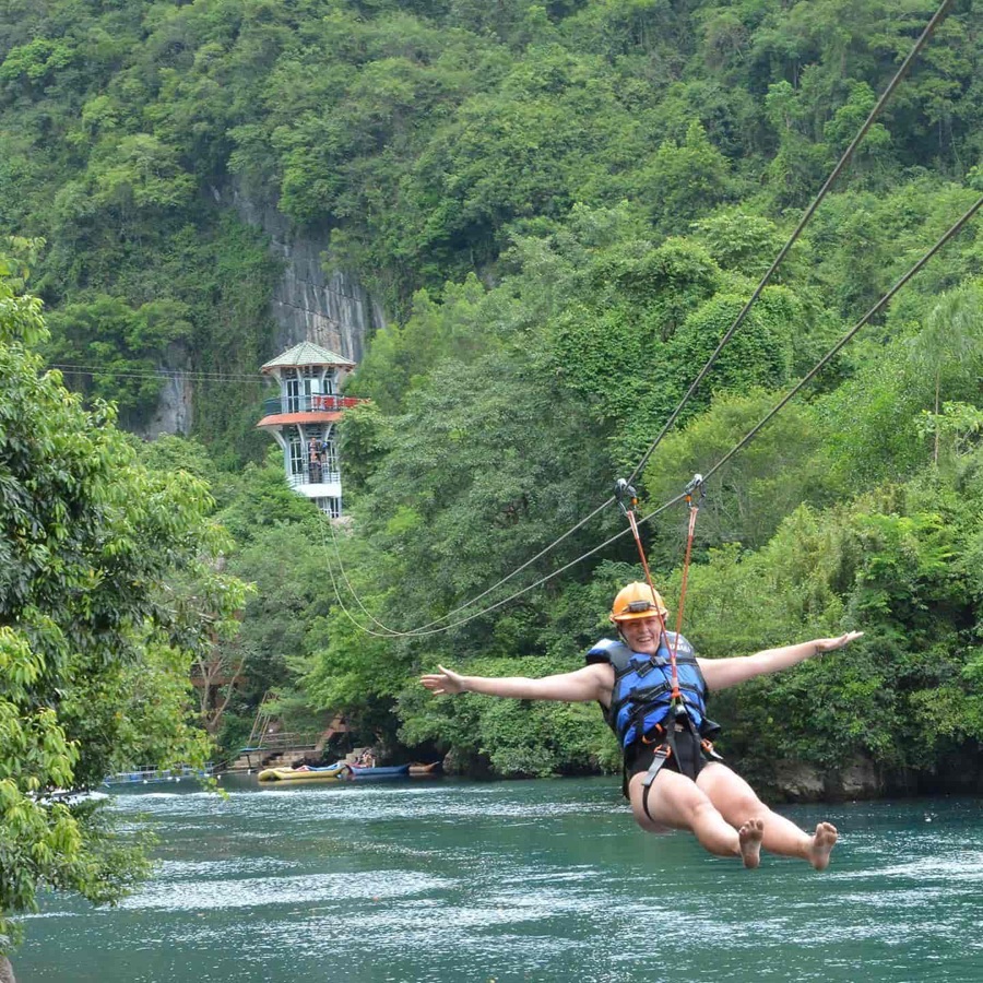 Zipline across the Chay River to Dark Cave