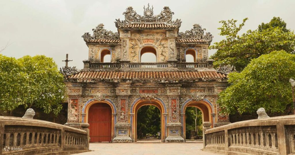 Ancient three-entrance gate in Hue with detailed royal architecture