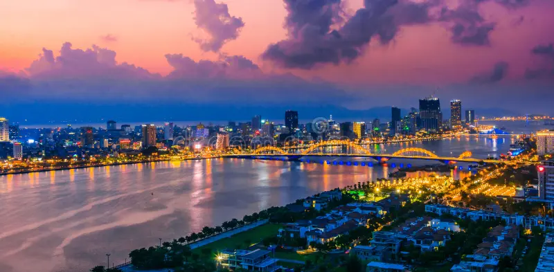 Da Nang city skyline along the Han River at dusk