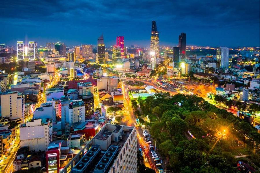 Ho Chi Minh City skyline and street scene for gay travelers in Vietnam
