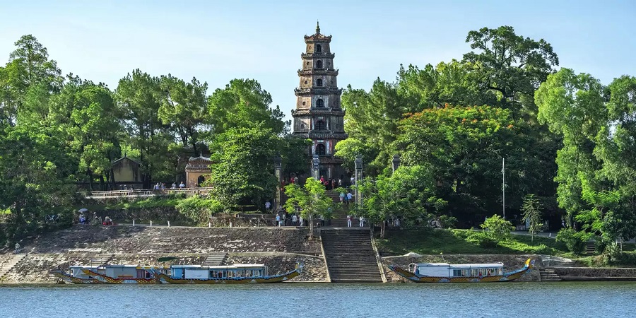 Thien Mu Pagoda overlooking the Perfume River in Hue