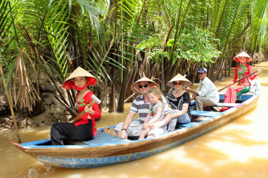Family boat tour in Mekong Delta Vietnam