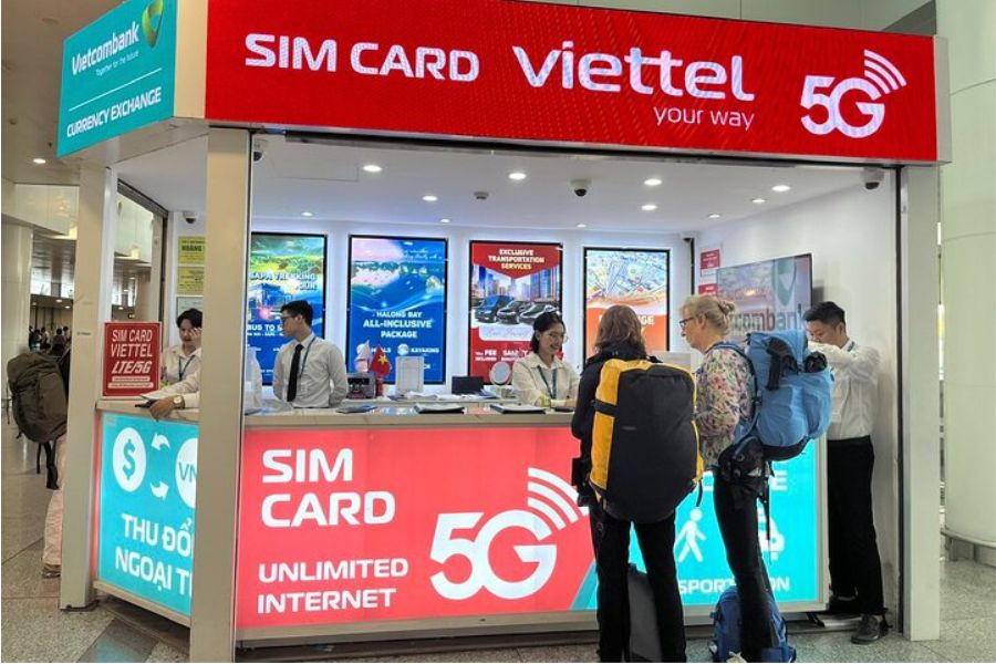 Buying SIM card at Vietnam airport arrival hall