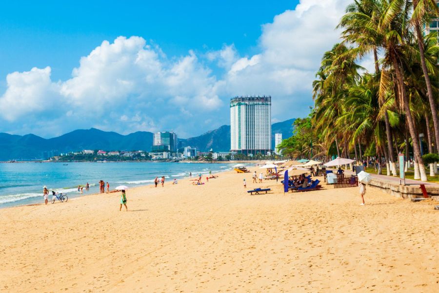 Nha Trang beach with water sports and city coastline