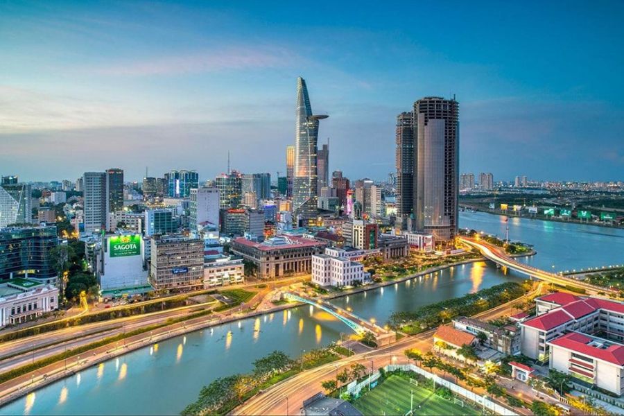 Ho Chi Minh City skyline at sunset