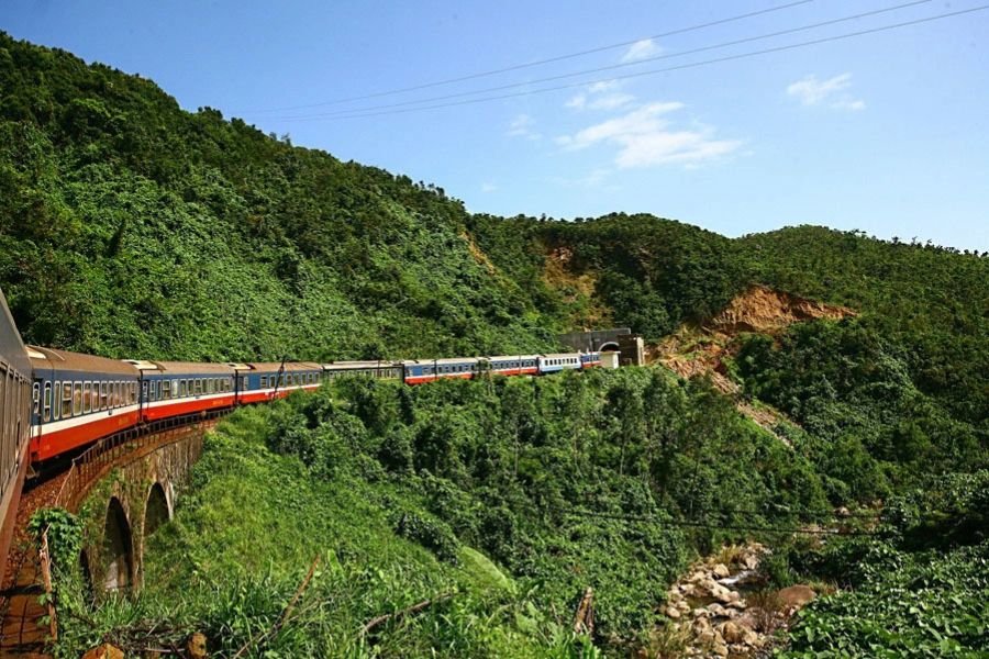 Scenic train journey during slow travel in Vietnam