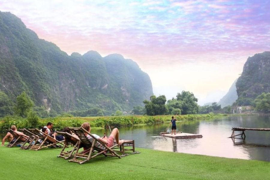 Peaceful slow travel moments in Vietnam at sunset