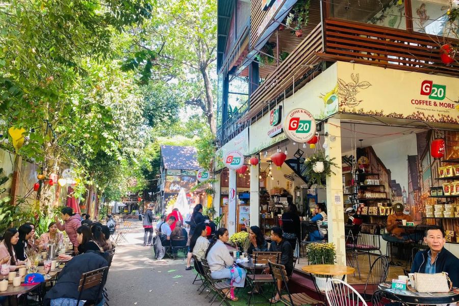 Travelers relaxing during warm weather in Vietnam