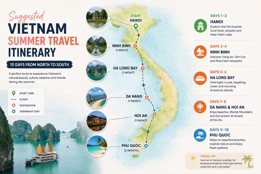 Suggested Vietnam summer travel itinerary from north to south