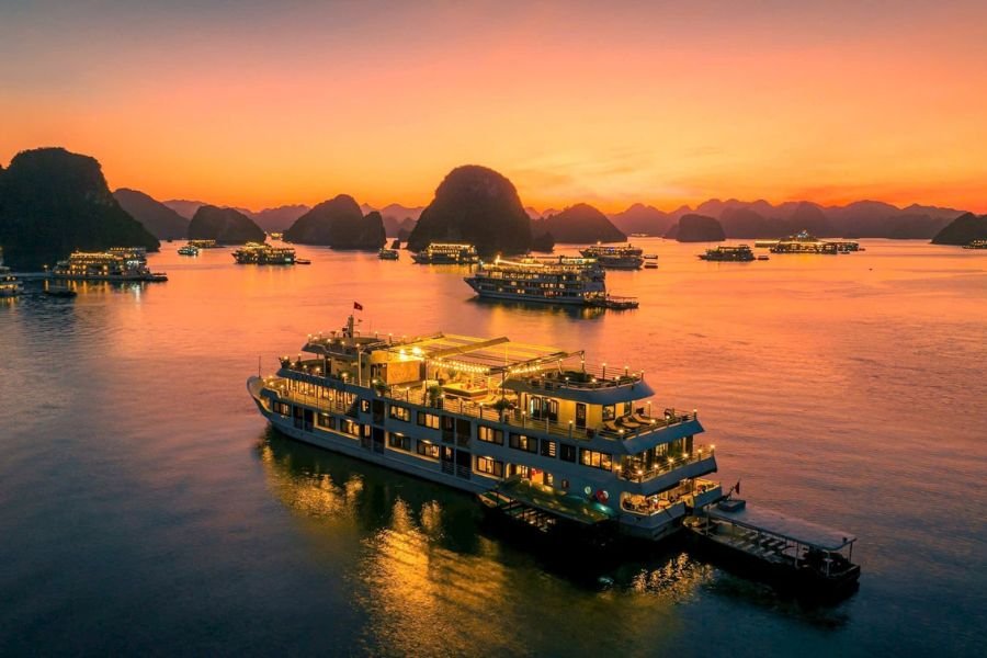 Ha Long Bay Cruise sailing through the limestone islands