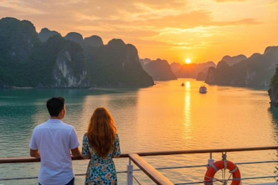 Sunset view from a Ha Long Bay Cruise