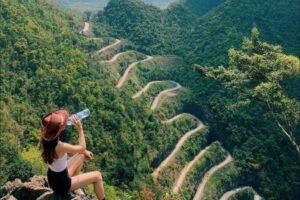 Solo traveler enjoying the Ha Giang Loop in northern Vietnam
