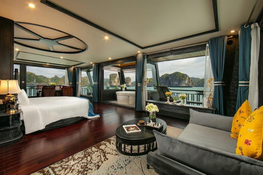 Luxury Ha Long Bay cruise cabin with ocean view