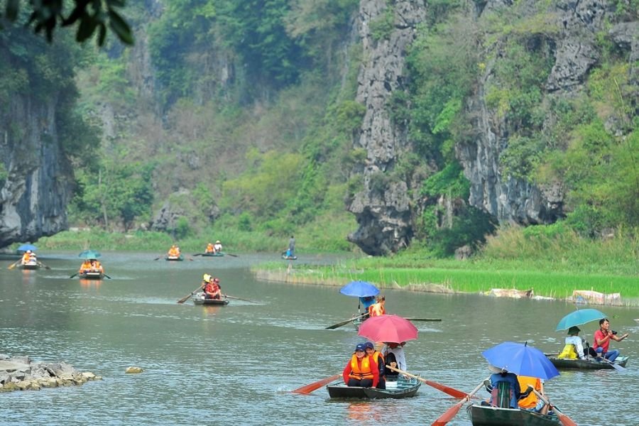 Trang An boat tour in Ninh Binh during a Vietnam Road Trip