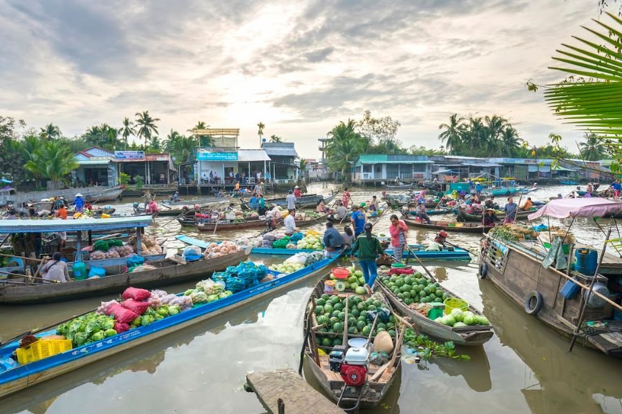 Local boats at Phong Dien Floating Market near Can Tho