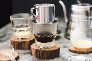 Vietnamese iced coffee with a traditional phin filter