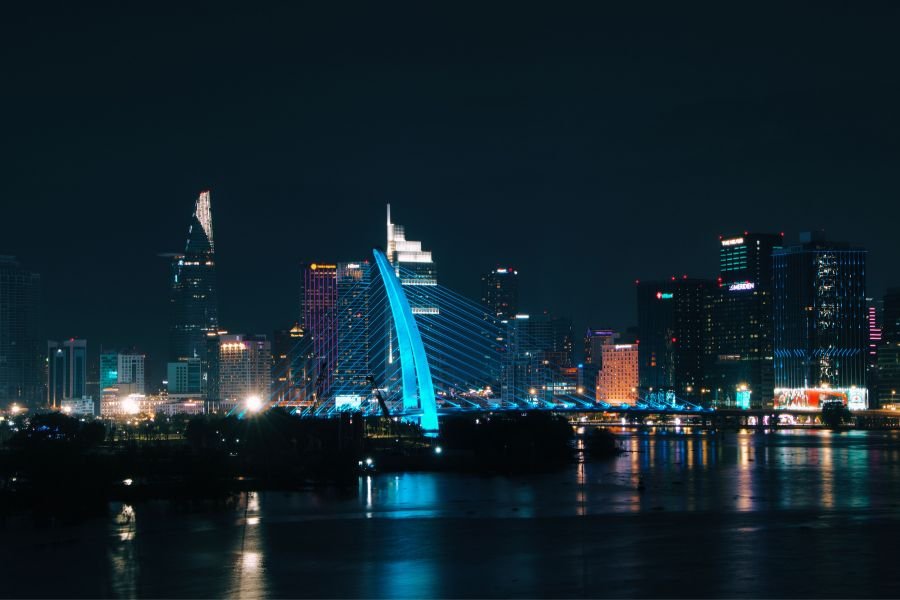 Ho Chi Minh City skyline illuminated at night