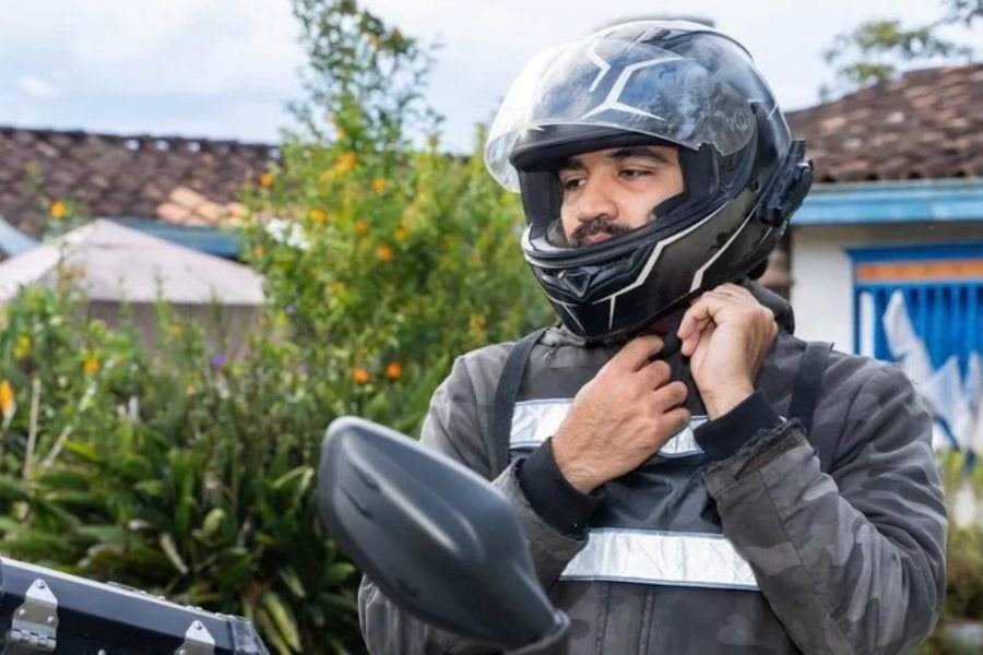 Traveler preparing for a motorbike trip in Vietnam