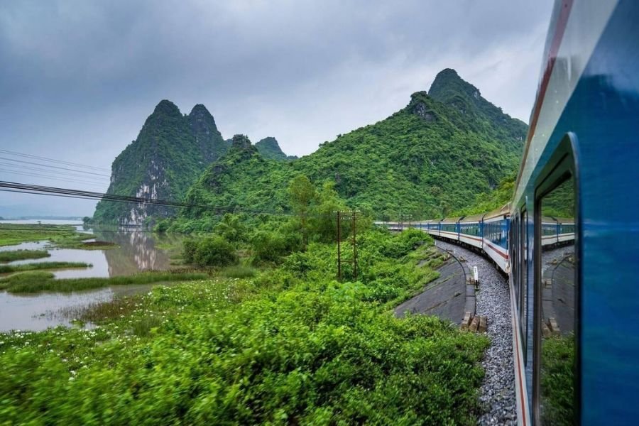 Countryside view from a train in Vietnam