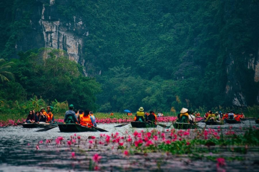 Ninh Binh Vietnam in October with limestone mountains